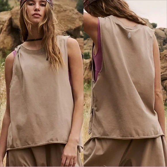 Free People Hot Shot Relaxed Oversized Tank In Mocha Latte. NWOT! Sz S & XL - Picture 1 of 11